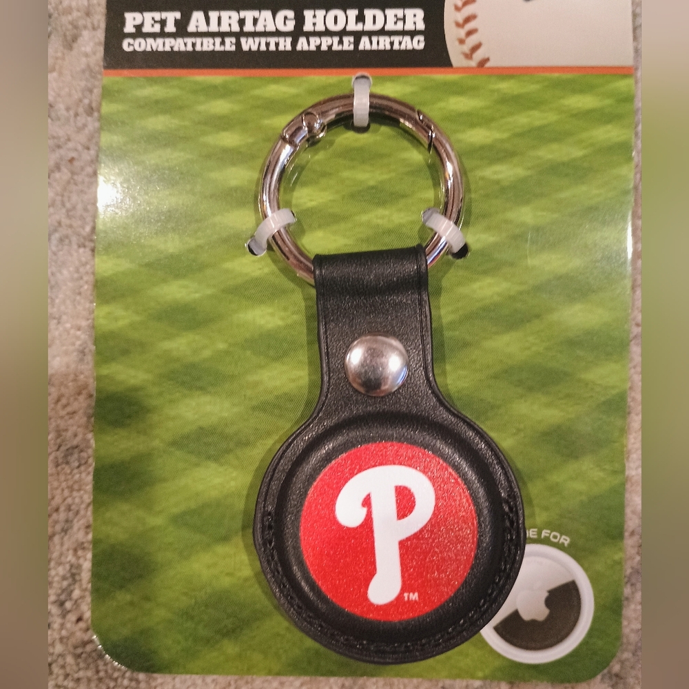 Phillies Geniune Leather AirTag Holder/Keychain Accessory